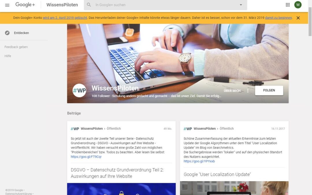 Google+ Einstellung rückt näher – Google fordert die User zum Sichern bestehender Inhalte auf
