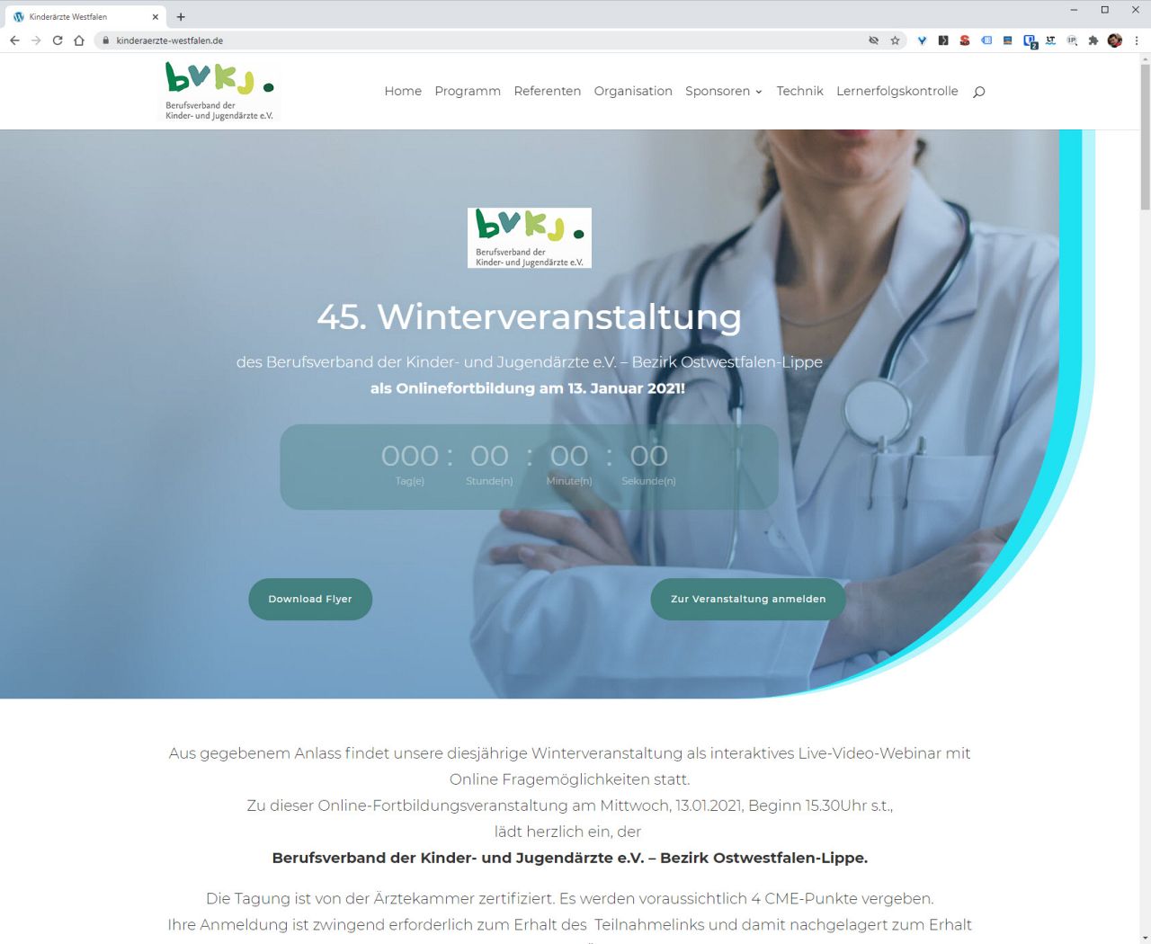Website zur Online Wintertagung des Berufsverbandes Kinder- & Jugendärzte (Bezirk OstWestfalen)
